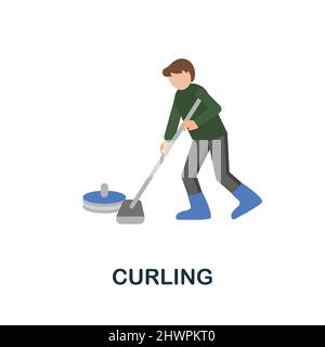 Flaches Lockensymbol. Farbiger Elementschild aus der Wintersport-Kollektion. Flaches Curling Icon-Zeichen für Webdesign, Infografiken und mehr. Stock Vektor