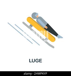 Luge-Flat-Symbol. Farbiger Elementschild aus der Wintersport-Kollektion. Flaches Luge Icon-Zeichen für Webdesign, Infografiken und mehr. Stock Vektor