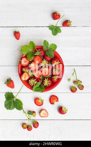 Studioaufnahme einer Schüssel mit reifen frisch gepflückten Erdbeeren Stockfoto