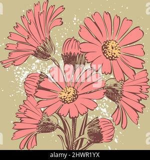 Attraktiv arrangierte Blumenstrauß. Gezeichnete Chrysanthemum Blumen künstlerische Vektor-Illustration. Blumen botanische Hochzeit Ornament trendige Muster des Stock Vektor