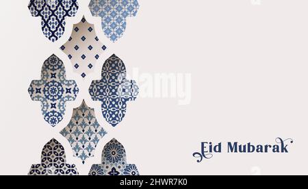 Traditionelle ornamentale arabische Fliesen, Muster durch ornamentale Arabeske Fenster. Grußkarte, Einladung. Muslimischer Feiertag Ramadan Kareem. Vektor Stock Vektor