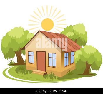 Sommer. Haus von Bäumen umgeben Stock Vektor