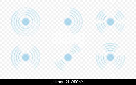 Echosonarwellen. Sound Zyklus Puls kreisförmige Welle, Muster Radar Bildschirm System, Kreis konzentrischen Audio-Lautsprecher geometrische abstrakte Textur Musik Broadcast, Vektor-Illustration. Echolotsignal Stock Vektor