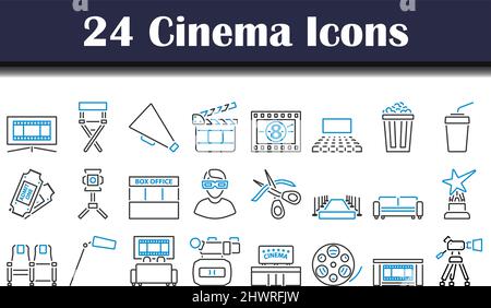 Cinema Icon Set. Editierbare Fett Formatigte Kontur Mit Farbfüllungsdesign. Vektorgrafik. Stock Vektor