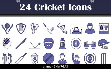 Cricket-Icon-Set. Editierbare Fett Formatigte Kontur Mit Farbfüllungsdesign. Vektorgrafik. Stock Vektor