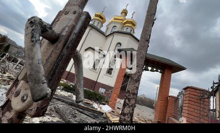 Die Situation in Irpin, West-nordwestlich von Kiew, Ukraine, während der russischen Invasion, als Russland die Ukraine am 24. Februar einmarschierte, am 7. März, Stockfoto