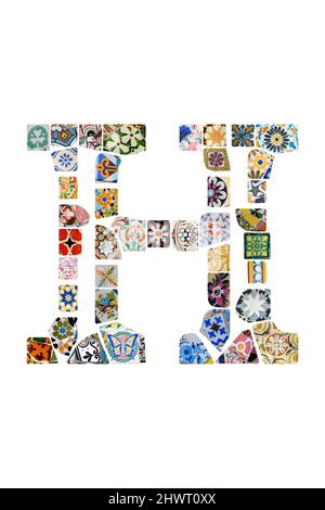 Gaudi Mosaikbuchstabe Gaudi Initial Gaudi Custom Monogramm Barcelona Fliesen bunten Mix Alphabet Buchstabe Guell Park Stockfoto