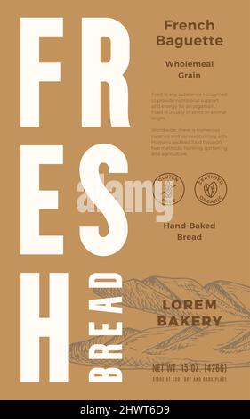 Frisch Gebackenes Brot Abstrakt Vektor Verpackung Design-Label. Modernes Typografie-Banner, Handgezeichnetes Französisches Baguette Loaf Sketch Silhouette Colour Paper Stock Vektor
