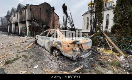 Die Situation in Irpin, West-nordwestlich von Kiew, Ukraine, während der russischen Invasion, als Russland die Ukraine am 24. Februar einmarschierte, am 7. März, Stockfoto