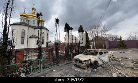 Die Situation in Irpin, West-nordwestlich von Kiew, Ukraine, während der russischen Invasion, als Russland die Ukraine am 24. Februar einmarschierte, am 7. März, Stockfoto