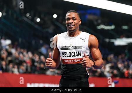 Wilhem Belocian (60m Hürden der Männer) aus Frankreich tritt bei der World Athletics Indoor Tour, Meeting de Paris 2022 am 6. März 2022 in der Accor Arena in Paris, Frankreich, an. Stockfoto