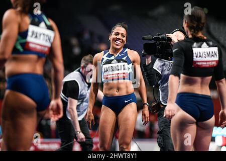 Mujinga Kambundji (Frauen 60m) aus der Schweiz tritt während der World Athletics Indoor Tour, Meeting de Paris 2022 am 6. März 2022 in der Accor Arena in Paris, Frankreich, an. Stockfoto