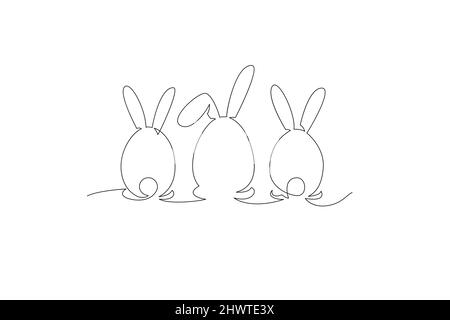 Frohe ostern Banner Hintergrund. Osterhase und Ei Illustration kontinuierliche Linie Zeichnung. Stock Vektor