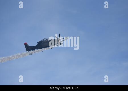 Einmotorige Turboprop-Flugzeuge auf der Airshow Stockfoto