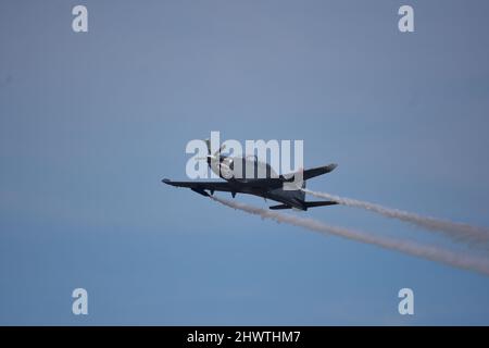 Einmotorige Turboprop-Flugzeuge auf der Airshow Stockfoto