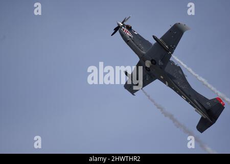 Einmotorige Turboprop-Flugzeuge auf der Airshow Stockfoto