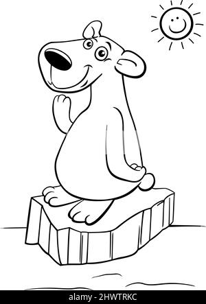 Schwarz-Weiß-Cartoon-Illustration des Eisbären Tiercharakter in der arktischen Färbung Buchseite Stock Vektor
