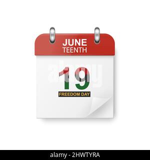 Juneteenth. Juni 19.. Freedom Day. Vektor 3D realistischer Juneteenth einfacher Kalender, gefaltete Papierecke. Design Template des Freedom Day, 19. Juni Stock Vektor