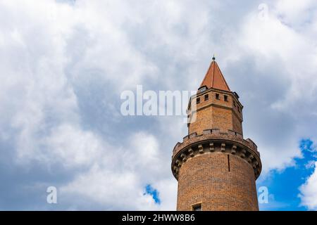 Legnica, Polen - 2021. April: Turm der Burg Piast in Legnica Stockfoto