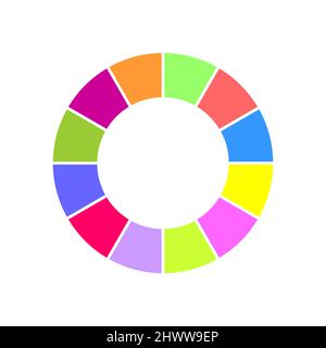 Ringdiagramm. Buntes Kreisdiagramm, das in 12 gleiche Teile geteilt ist. Infografik-Radsymbol. Runde Form in zwölf Segmente auf weißem Hintergrund isoliert geschnitten. Vektorgrafik flach Stock Vektor