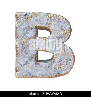 Stein mit goldenen Metallpartikeln Buchstabe B 3D Rendering Illustration isoliert auf weißem Hintergrund Stockfoto