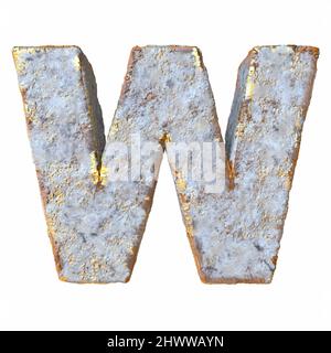 Stein mit goldenen Metallpartikeln Buchstabe W 3D Rendering Illustration isoliert auf weißem Hintergrund Stockfoto