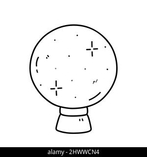 Magische Kristallkugel isoliert auf weißem Hintergrund. Vektor-handgezeichnete Illustration im Doodle-Stil. Perfekt für Karten, Dekorationen, Logo. Stock Vektor