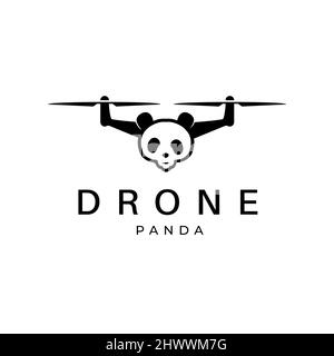 Drohne Logo Design Vektor-Vorlage Panda Kopf Illustration Stock Vektor