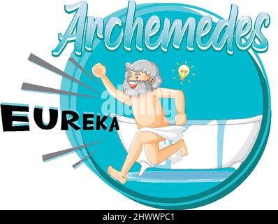 Archimedes in Badewanne Cartoon mit dem Wort Eureka Illustration Stock Vektor