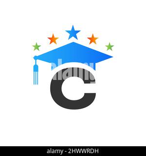 Buchstabe C Bildungslogo Initial Graduation Cap-Konzept. Design-Vorlage für Logos im Bildungsbereich mit Vektorvorlage „C Letter Graduate hat“ Stock Vektor