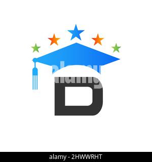 Letter D Education Logo Initial Graduation Cap-Konzept. Design-Vorlage für Logos im Bildungsbereich mit Vektorvorlage für D-Letter-Absolventen Stock Vektor