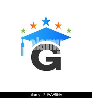 Buchstabe G Bildungslogo Initial Graduation Cap-Konzept. Design-Vorlage für Bildungslogos mit Vektorvorlage für G-Letter-Absolventen Stock Vektor
