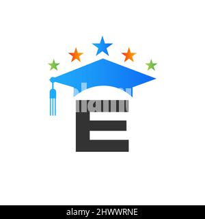 Letter E Education Logo Initial Graduation Cap-Konzept. Design-Vorlage für Logos im Bildungsbereich mit E-Letter-Vektorvorlage für Absolventen Stock Vektor