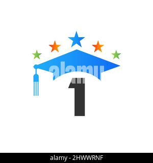 Letter 1 Education Logo Initial Graduation Cap Konzept. Design-Vorlage Für Bildungslogos Mit Vektorvorlage Für Absolventen Mit 1 Briefen Stock Vektor