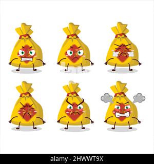 Gelbe Tasche chinesischen Zeichentrickfigur mit verschiedenen wütend Ausdrücke. Vektorgrafik Stock Vektor