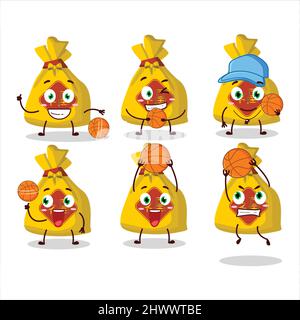 Talentierte gelbe Tasche chinesischen Zeichentrickfigur als Basketballathlet. Vektorgrafik Stock Vektor