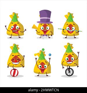 Cartoon-Charakter der gelben Tasche chinesisch mit verschiedenen Zirkus-Shows. Vektorgrafik Stock Vektor