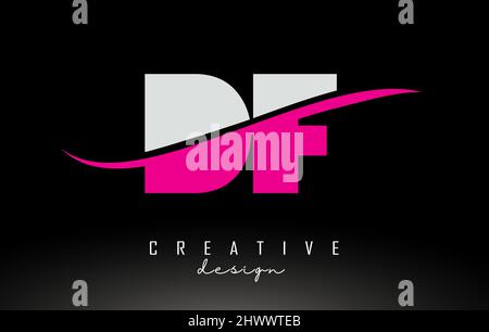 DF D F White and Pink Letter Logo mit Swoosh und geschwungenen Linien. Stock Vektor