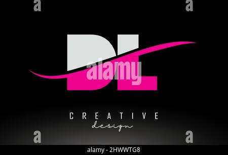 DL D L White and Pink Letter Logo mit Swoosh und geschwungenen Linien. Stock Vektor