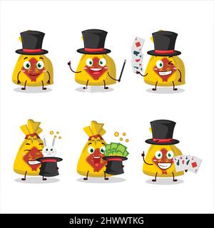 Eine gelbe Tasche chinesischen Magier Zeichentrickfigur führen auf einer Bühne. Vektorgrafik Stock Vektor