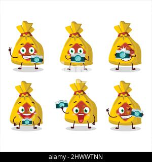 Fotograf Beruf Emoticon mit gelben Tasche chinesischen Zeichentrickfigur. Vektorgrafik Stock Vektor