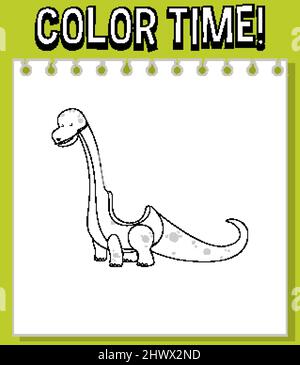 Arbeitsblätter Vorlage mit Farbdauer! Text und Dinosaurier-Illustration Stock Vektor