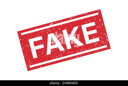 Gefälschtes Wort Grunge Gummistempel für Medien und Dokumente. Gefälschter Aufkleber. Symbol der Lügen. Grunge rotes Vintage Square Label. Vektorgrafik Stock Vektor