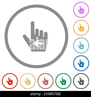 Hand-Cursor links einfarbige flache Symbole in runden Umrissen auf weißem Hintergrund Stock Vektor