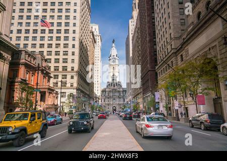Straßenansicht der Innenstadt von Philadelphia in PA, USA Stockfoto