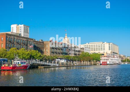 Flussufer der Innenstadt von Savannah in Georgia, USA Stockfoto