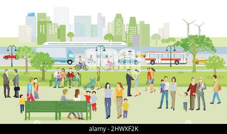 Familien und andere Menschen haben eine Pause in der Freizeit Illustration Stock Vektor