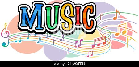 Schriftdesign für Wortmusik mit Noten auf weißem Hintergrund Stock Vektor