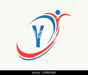 Bio, Gesundheitssymbol. Medizinisches Logo-Design mit Y-Buchstaben-Konzept. Design mit Fitnesslogo Stock Vektor