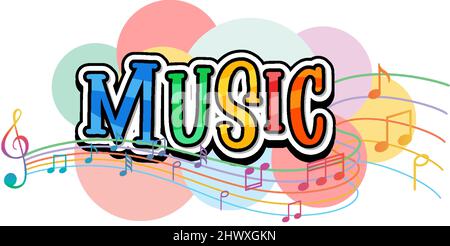 Schriftdesign für Wortmusik mit Noten auf weißem Hintergrund Stock Vektor